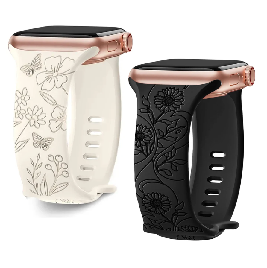 Strap For Apple Watch Band 44mm 42mm 41mm 40mm 45mm 49mm 44 mm Floral Engraved bracelet correa iwatch series 9 7 SE 6 8 Ultra 2