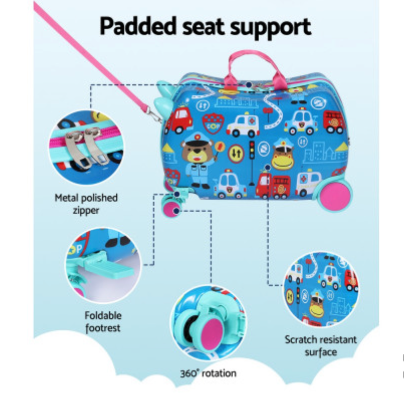 Wanderlite 17" Kids Ride On Luggage Children Suitcase Trolley Travel Car