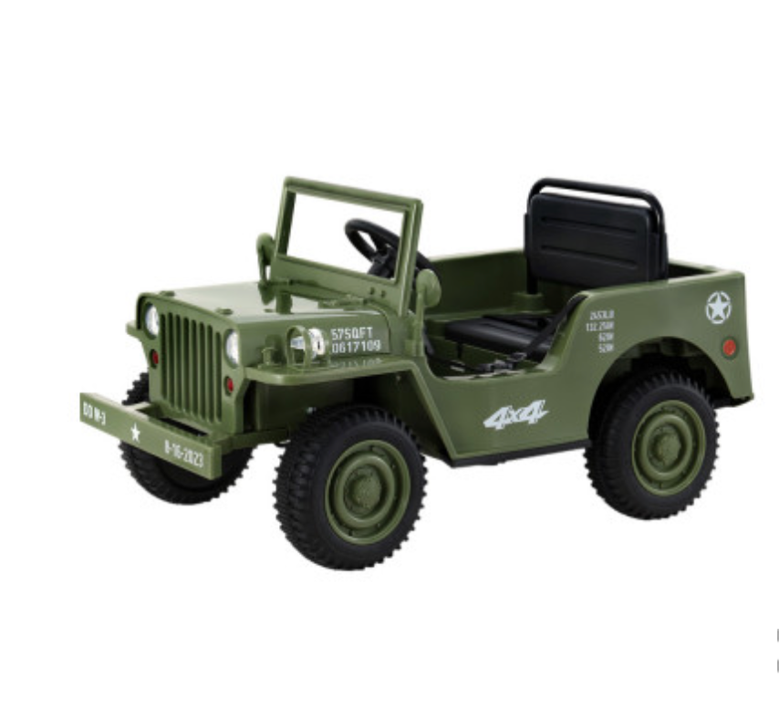 Rigo Kids Electric Ride On Car Jeep Military Off Road Toy Cars Remote 12V Olive and black
