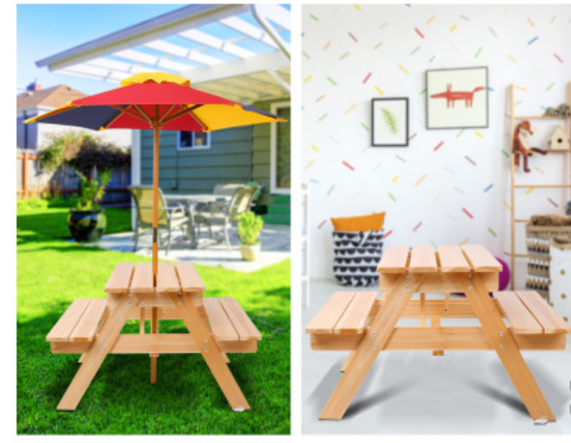 Keezi Kids Wooden Picnic Table Set with Umbrella