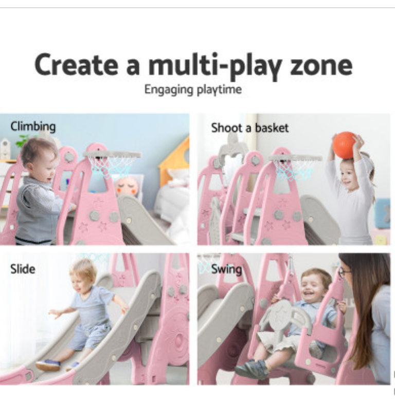 Keezi Kids Slide Swing Set Basketball Hoop Outdoor Playground Toys 170cm Blue and pink