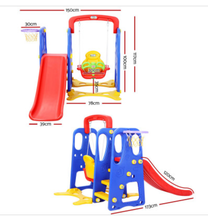 Keezi Kids Slide Swing Set Basketball Hoop Outdoor Playground Toys 120cm Blue