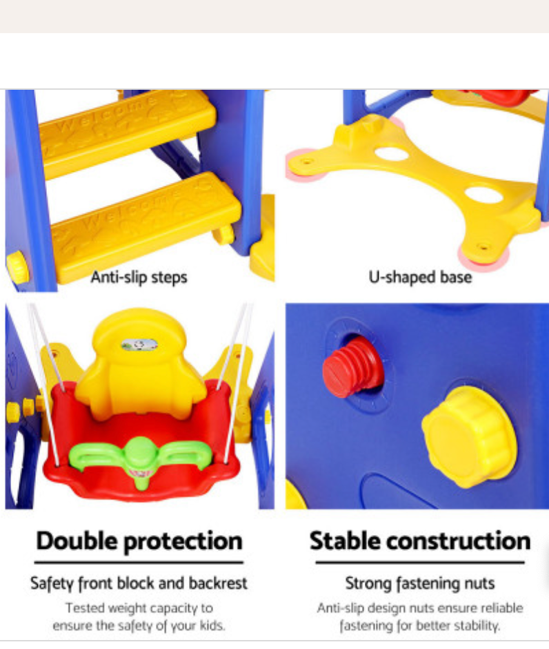Keezi Kids Slide Swing Set Basketball Hoop Outdoor Playground Toys 120cm Blue