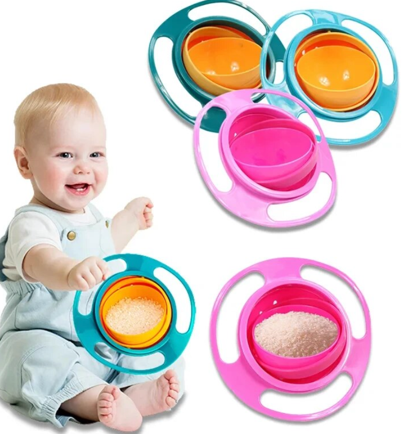 Universal Baby Feeding Bowl Gyro Bowl 360 Degree Rotation Spill Resistant Feeding Dishes for Baby Training Children Spill-Proof