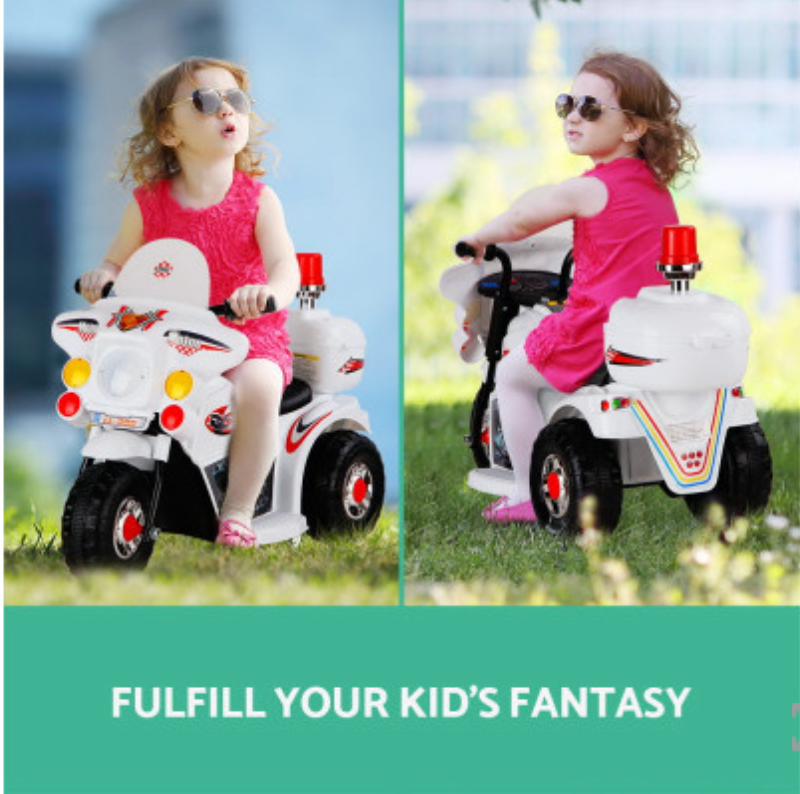 Rigo Kids Electric Ride On Police Motorcycle Motorbike 6V Battery White,black and pink