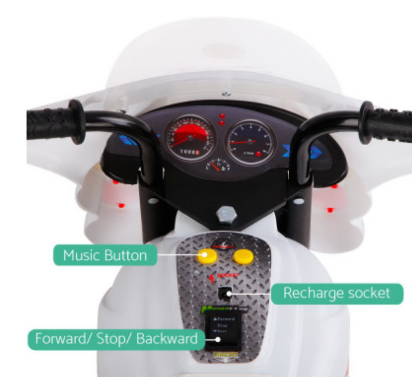 Rigo Kids Electric Ride On Police Motorcycle Motorbike 6V Battery White,black and pink