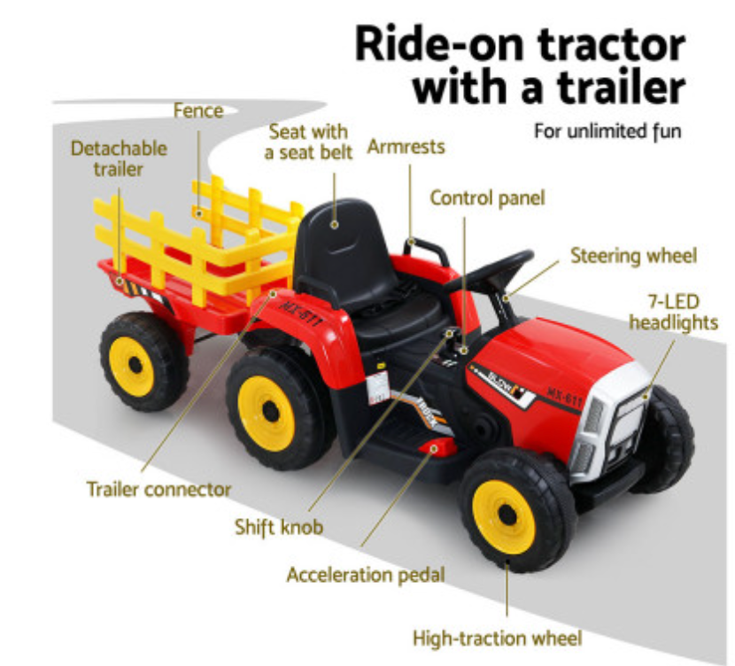 Rigo Kids Electric Ride On Car Tractor Toy Cars 12V Red,blue
