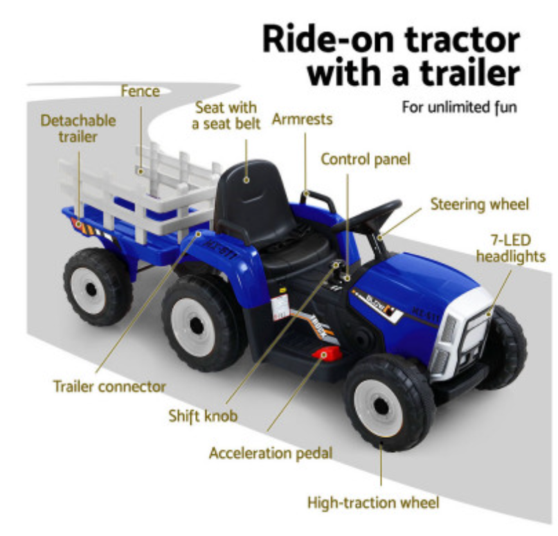 Rigo Kids Electric Ride On Car Tractor Toy Cars 12V Red,blue