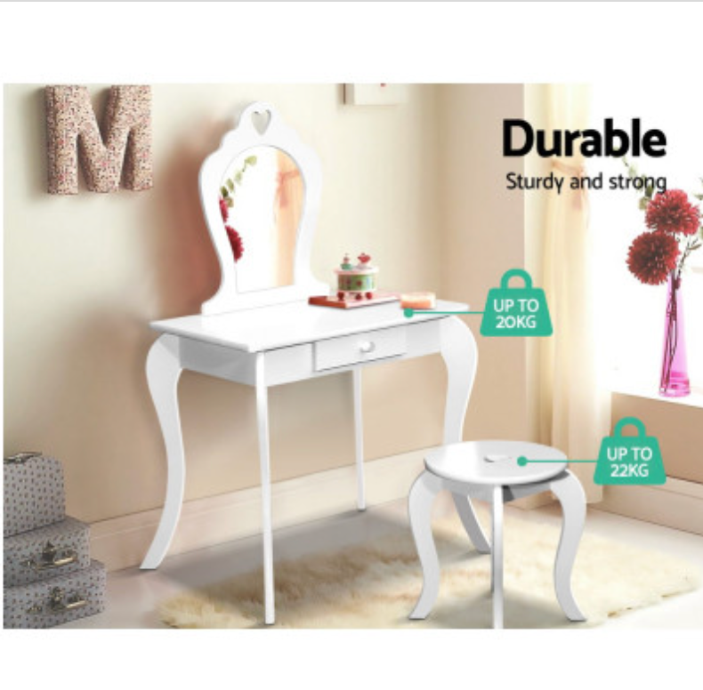 Keezi Kids Dressing Table Stool Set Vanity Mirror Princess Children Makeup White
