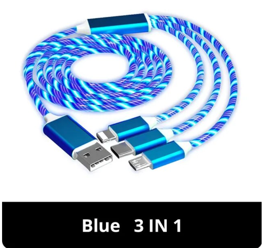 3IN1 Metal Streamer Cable Is Suitable for Apple Android Type C Mobile Phone One Split Three Fast Charging Luminous