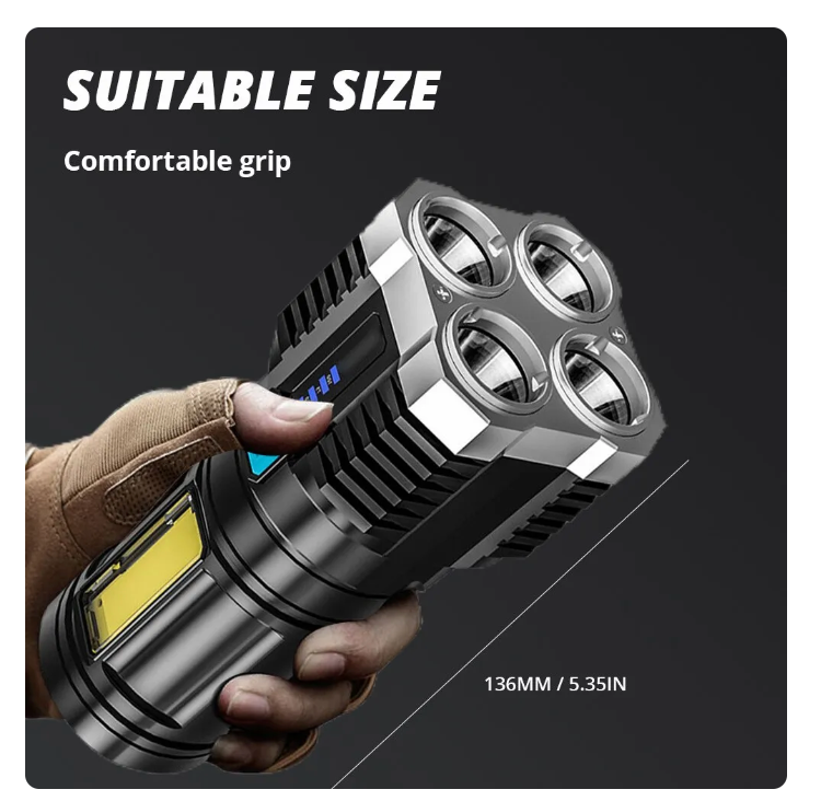 High Power LED Flashlights Camping Torch With 4 Lamp Beads And COB Side Light Rechargeable Portable Hand Lantern 4 Lighting Mode
