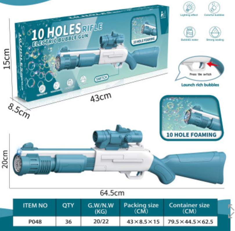 Bubblerainbow Bubble Machine Fully Automatic Hand-Held Spray Gun Electric 10-Hole Toy Blue