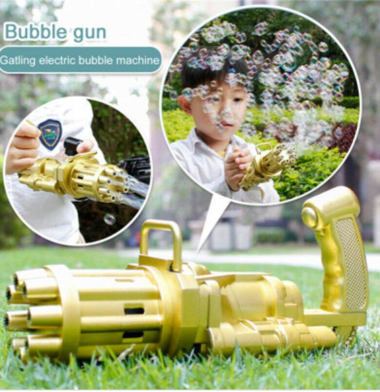 Kids Toys Automatic Gatling Bubble Gun Summer Soap Water Bubble Machine