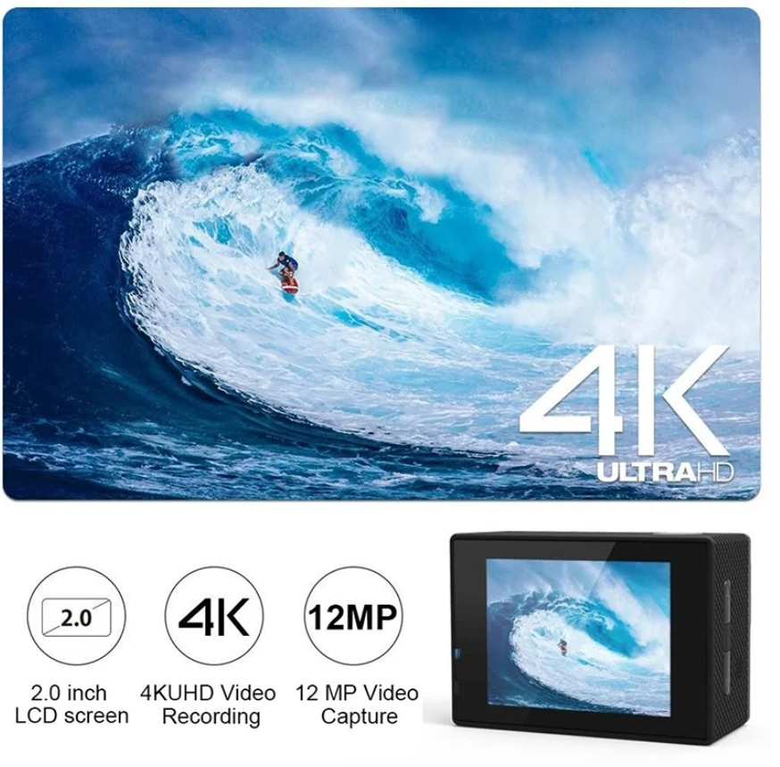Action Camera Ultra HD 4K/30fps WiFi 2.0-inch 170D Underwater Waterproof Helmet Video Recording Cameras Sport Cam