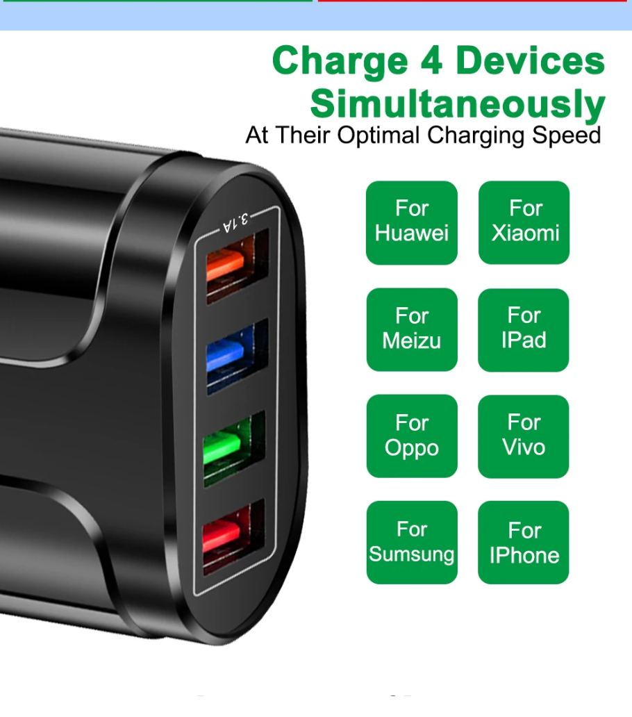 Australian USB Fast Charger AU Plug Quick Charger Mobile Phone Charger 3.1A Multiple 4 Ports USB Travel Adapter Wall Charger