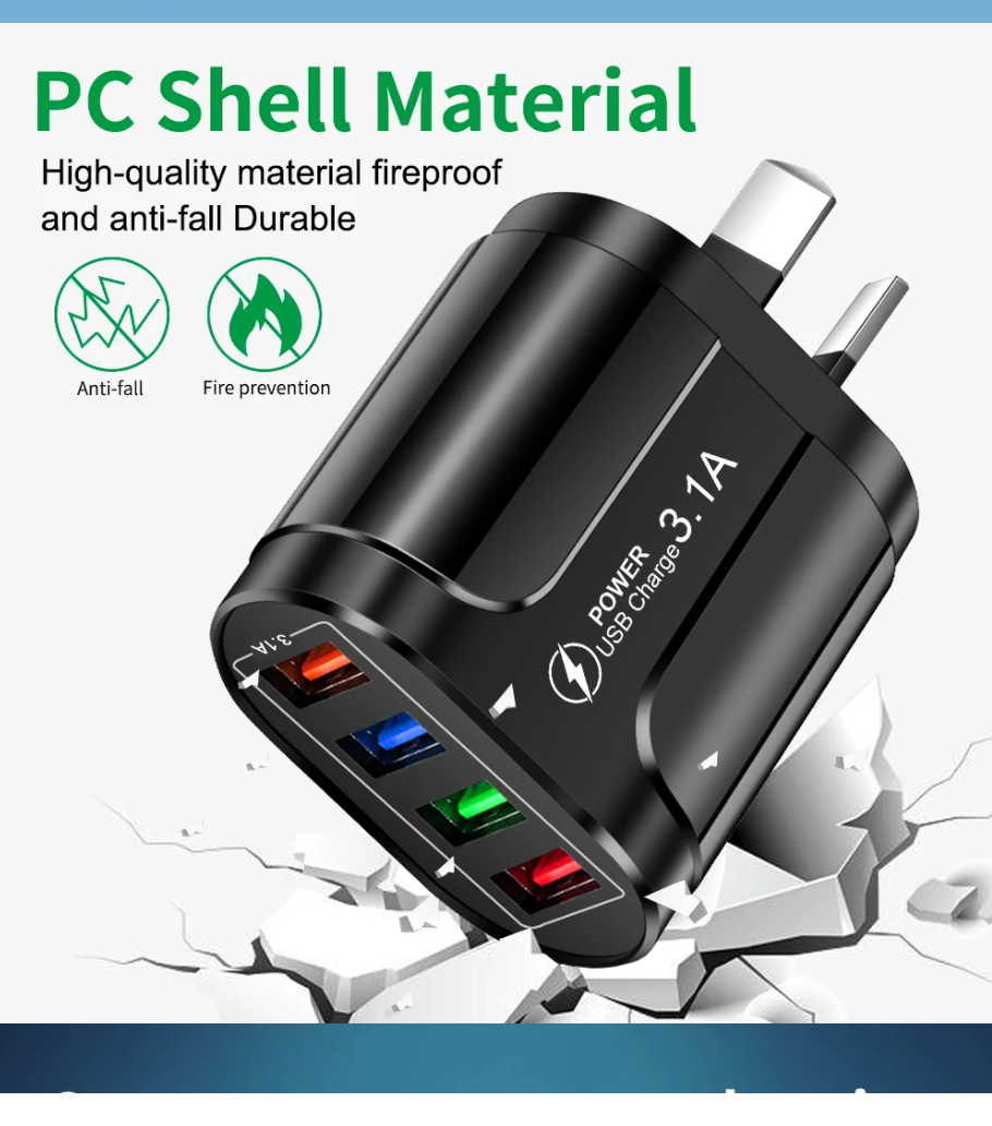 Australian USB Fast Charger AU Plug Quick Charger Mobile Phone Charger 3.1A Multiple 4 Ports USB Travel Adapter Wall Charger
