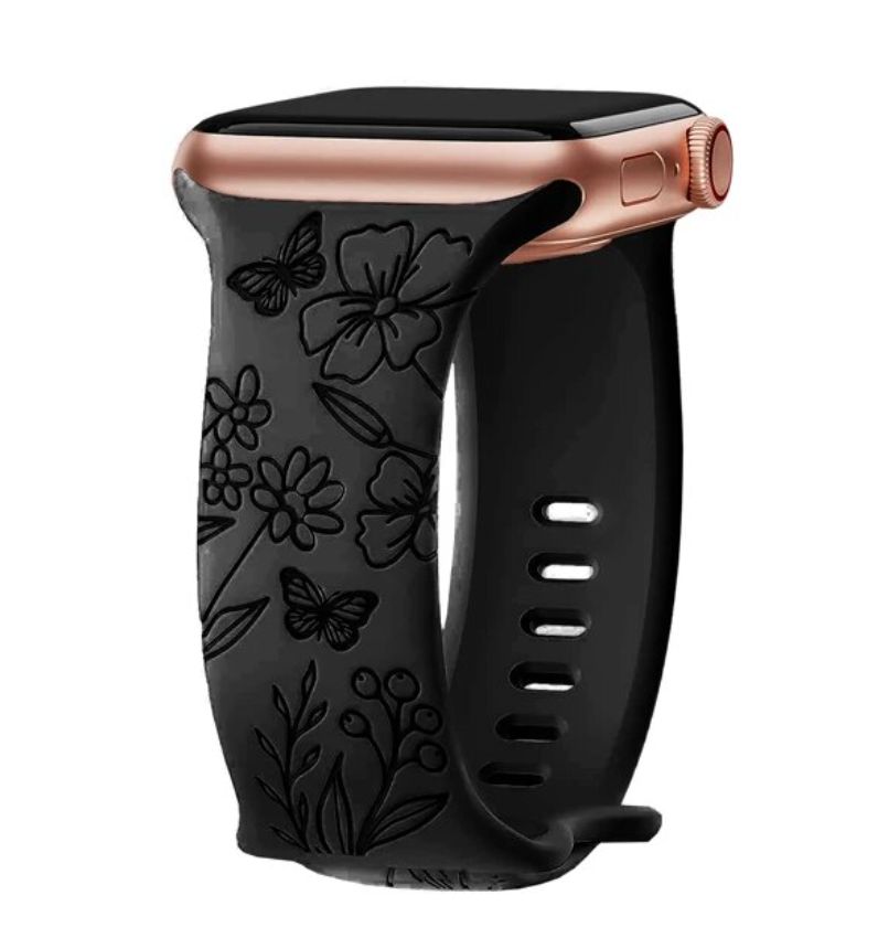 Strap For Apple Watch Band 44mm 42mm 41mm 40mm 45mm 49mm 44 mm Floral Engraved bracelet correa iwatch series 9 7 SE 6 8 Ultra 2
