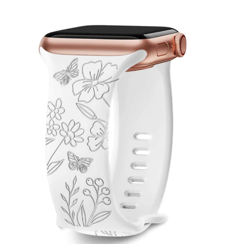 Strap For Apple Watch Band 44mm 42mm 41mm 40mm 45mm 49mm 44 mm Floral Engraved bracelet correa iwatch series 9 7 SE 6 8 Ultra 2