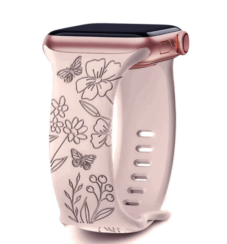 Strap For Apple Watch Band 44mm 42mm 41mm 40mm 45mm 49mm 44 mm Floral Engraved bracelet correa iwatch series 9 7 SE 6 8 Ultra 2
