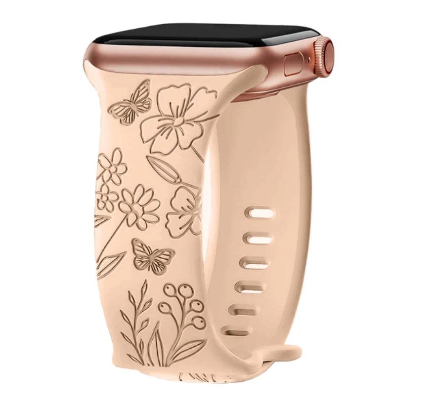 Strap For Apple Watch Band 44mm 42mm 41mm 40mm 45mm 49mm 44 mm Floral Engraved bracelet correa iwatch series 9 7 SE 6 8 Ultra 2