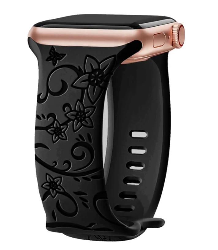 Strap For Apple Watch Band 44mm 42mm 41mm 40mm 45mm 49mm 44 mm Floral Engraved bracelet correa iwatch series 9 7 SE 6 8 Ultra 2