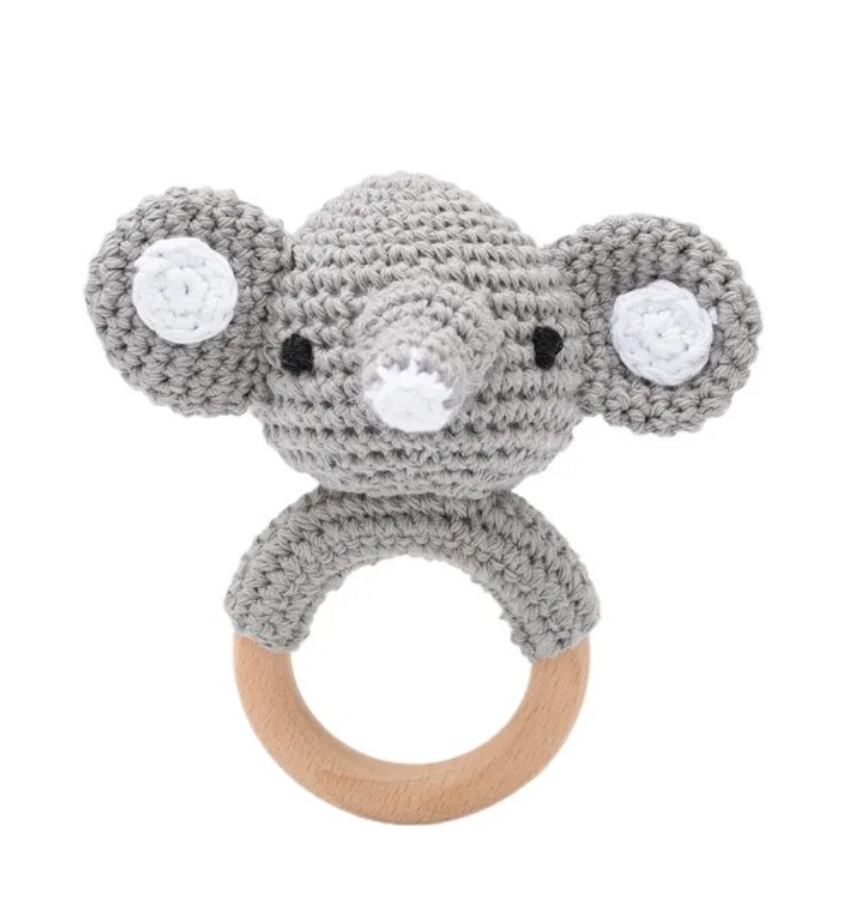1pc Baby Teether Music Rattles for Kids Animal Crochet Rattle Elephant Giraffe Ring Wooden Babies Gym Montessori Children's Toys