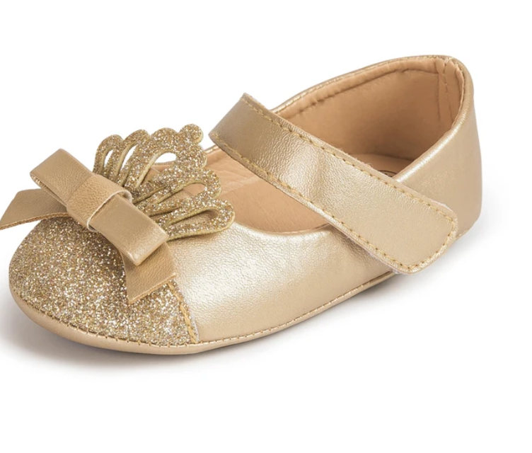 Newborn Baby Girl Shoes Infant Princess Dress Shoes Bling Pu Non-Slip Soft Sole Rubber Toddler Loafers Flat Toddler First Wal