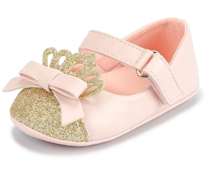 Newborn Baby Girl Shoes Infant Princess Dress Shoes Bling Pu Non-Slip Soft Sole Rubber Toddler Loafers Flat Toddler First Wal