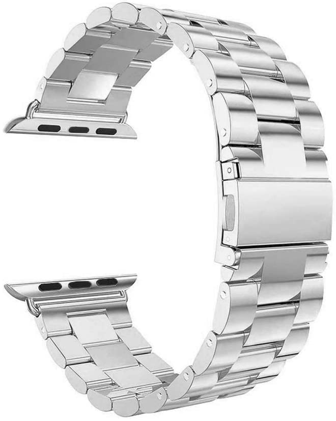 Ontube Bands Compatible with Apple Watch, Stainless Steel Link Bracelet Strap for Series SE/6/5/4/3/2/1 (42MM/44MM, Silver)