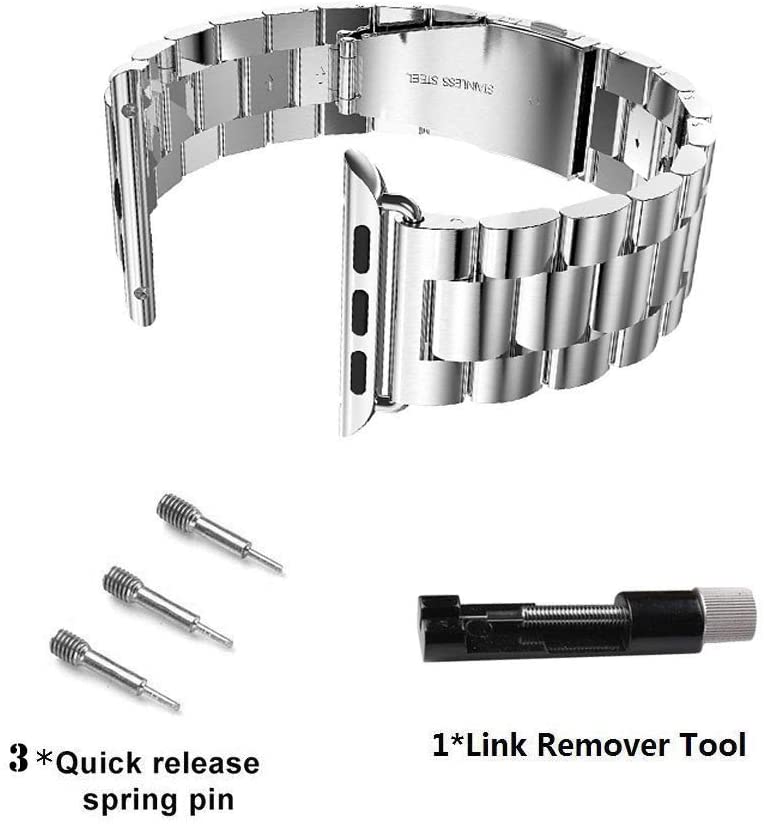 Ontube Bands Compatible with Apple Watch, Stainless Steel Link Bracelet Strap for Series SE/6/5/4/3/2/1 (42MM/44MM, Silver)