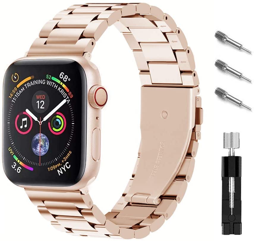 Ontube Bands Compatible with Apple Watch, Stainless Steel Link Bracelet Strap for Series SE/6/5/4/3/2/1 (42MM/44MM, Silver)