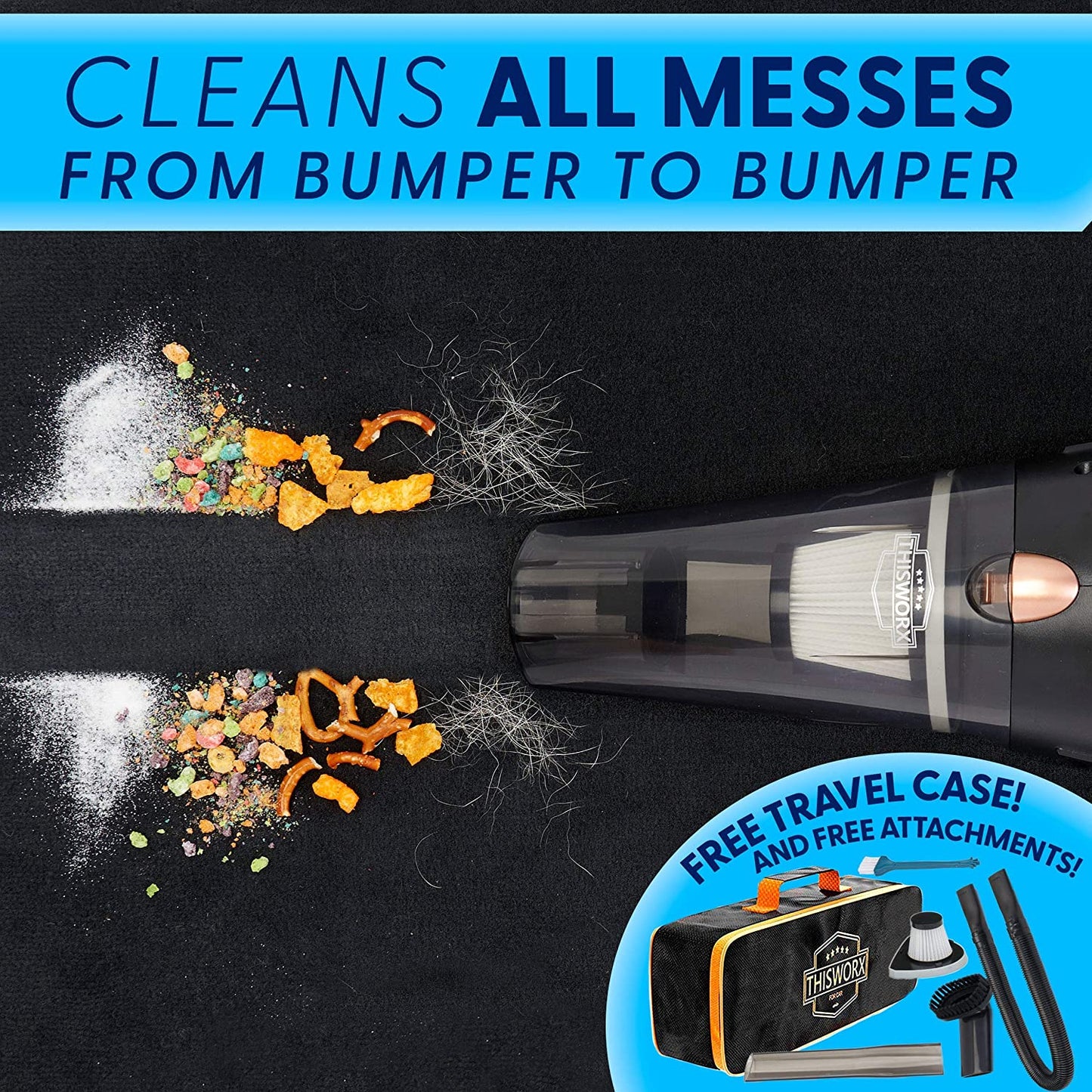 Portable Car Vacuum Cleaner: High Power Corded Handheld Vacuum w/ 16 Foot Cable - 12V - Best Car & Auto Accessories Kit