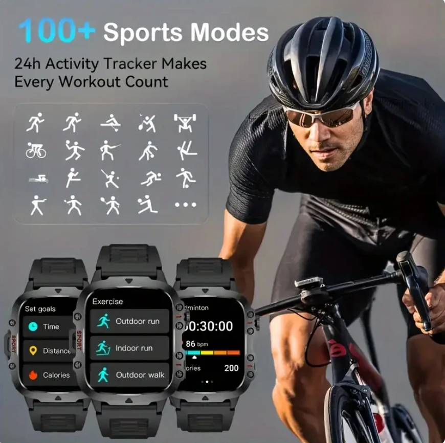 Military Outdoor Men's Smart Watch Fitness Track Weather AI Voice 100+ Sports Modes 420mAh SmartWatch New 2023 For Android IOS