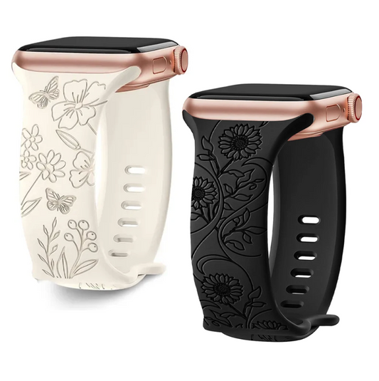 Strap For Apple Watch Band 44mm 42mm 41mm 40mm 45mm 49mm 44 mm Floral Engraved bracelet correa iwatch series 9 7 SE 6 8 Ultra 2