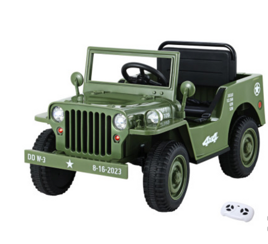 Rigo Kids Electric Ride On Car Jeep Military Off Road Toy Cars Remote 12V Olive and black