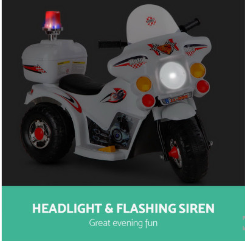 Rigo Kids Electric Ride On Police Motorcycle Motorbike 6V Battery White,black and pink