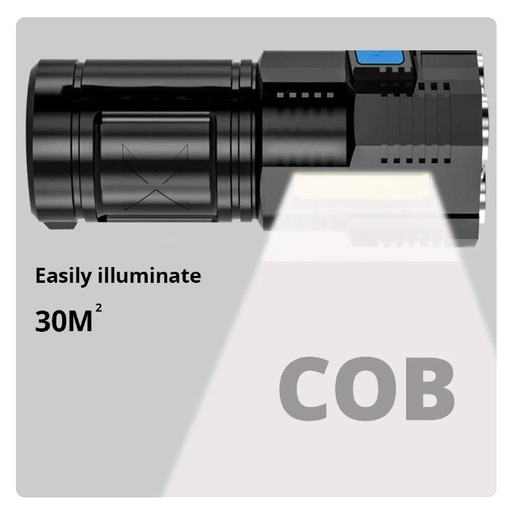High Power LED Flashlights Camping Torch With 4 Lamp Beads And COB Side Light Rechargeable Portable Hand Lantern 4 Lighting Mode