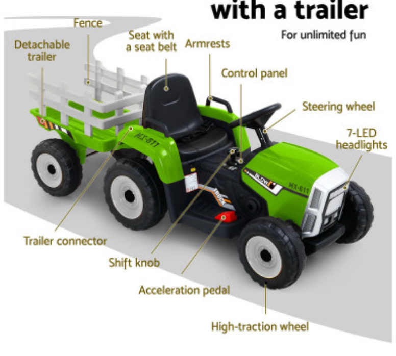 Rigo Kids Electric Ride On Car Tractor Toy Cars 12V Green