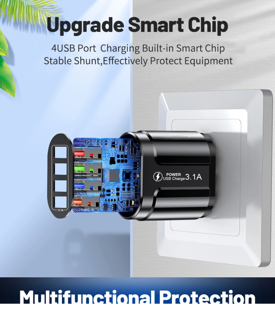 Australian USB Fast Charger AU Plug Quick Charger Mobile Phone Charger 3.1A Multiple 4 Ports USB Travel Adapter Wall Charger