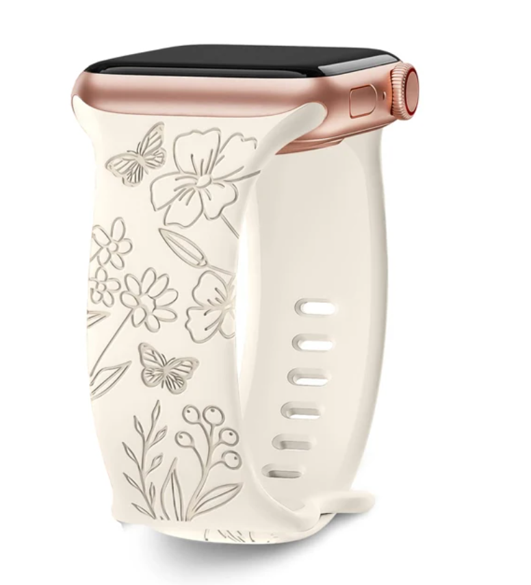 Strap For Apple Watch Band 44mm 42mm 41mm 40mm 45mm 49mm 44 mm Floral Engraved bracelet correa iwatch series 9 7 SE 6 8 Ultra 2