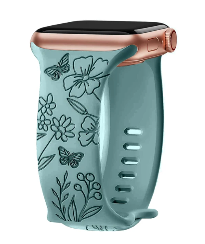 Strap For Apple Watch Band 44mm 42mm 41mm 40mm 45mm 49mm 44 mm Floral Engraved bracelet correa iwatch series 9 7 SE 6 8 Ultra 2