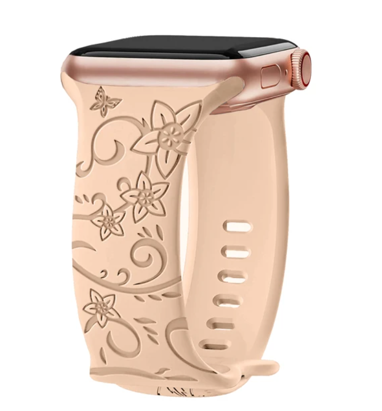 Strap For Apple Watch Band 44mm 42mm 41mm 40mm 45mm 49mm 44 mm Floral Engraved bracelet correa iwatch series 9 7 SE 6 8 Ultra 2
