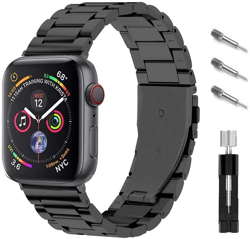 Ontube Bands Compatible with Apple Watch, Stainless Steel Link Bracelet Strap for Series SE/6/5/4/3/2/1 (42MM/44MM, Silver)