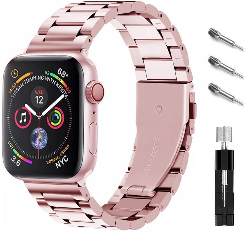 Ontube Bands Compatible with Apple Watch, Stainless Steel Link Bracelet Strap for Series SE/6/5/4/3/2/1 (42MM/44MM, Silver)